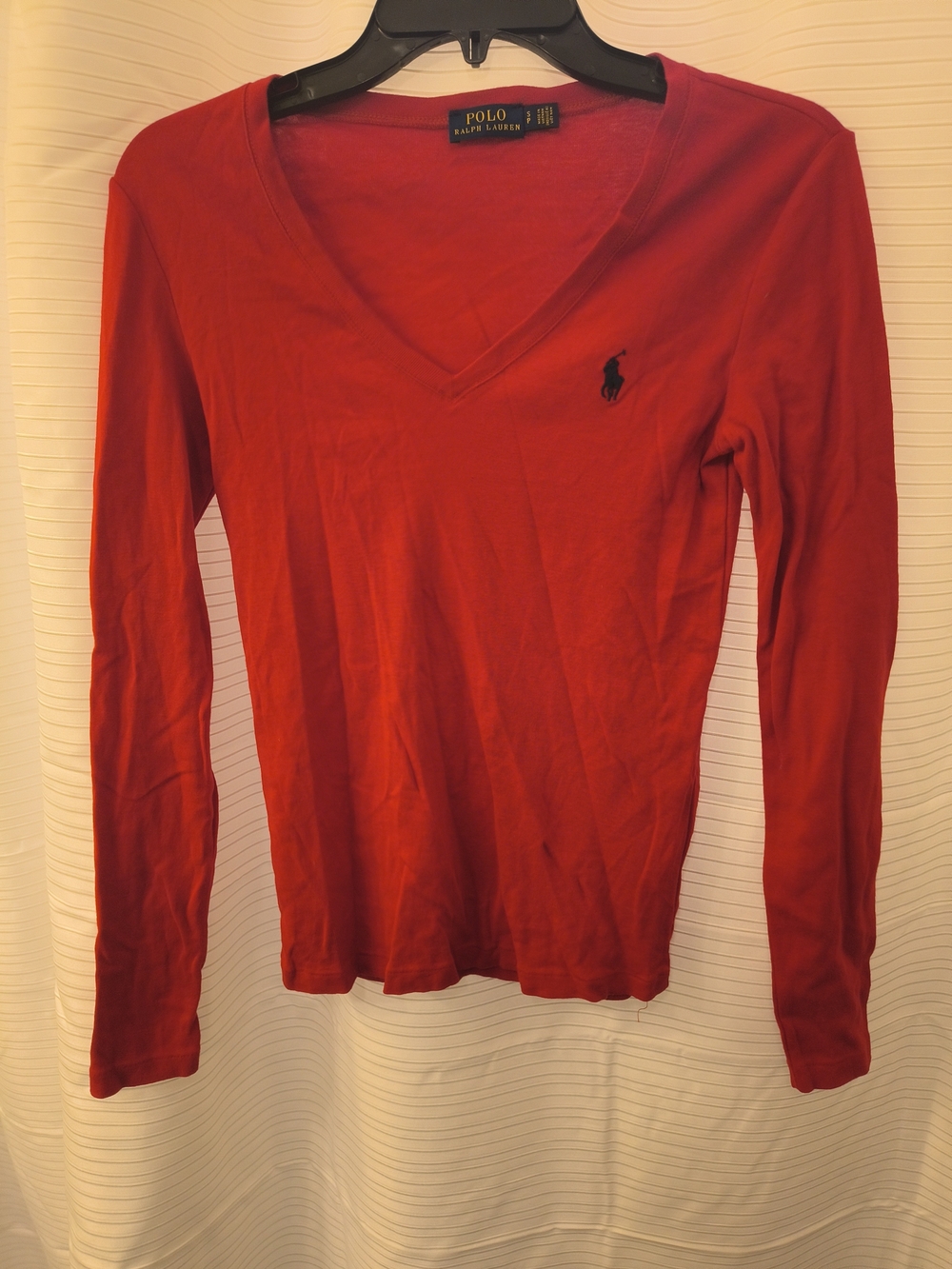Polo by Ralph Lauren Red V-Neck Long Sleeve Top with Embroidered Pony